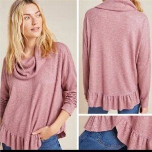 Anthropologie Maeve Addie Ruffled Cowl Neck Pink Knit Sweater Women's Large